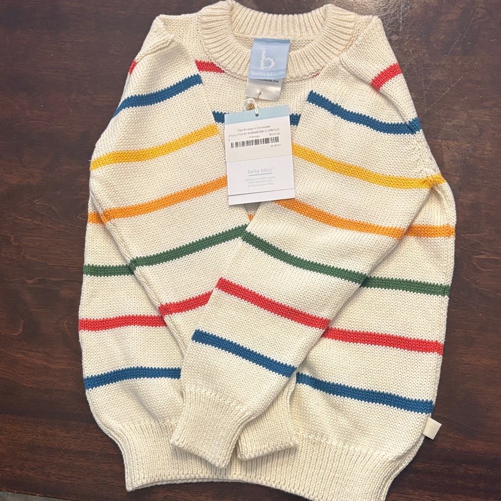 bella bliss Cream Sweater with Multicolor Stripes